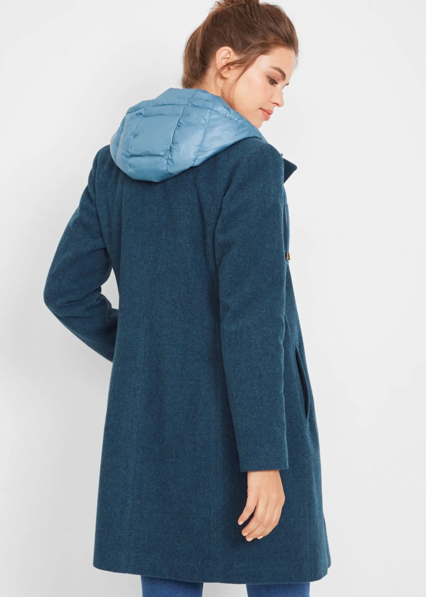 Abrigo corto de invierno con aspecto de lana y diseño 2 en 1