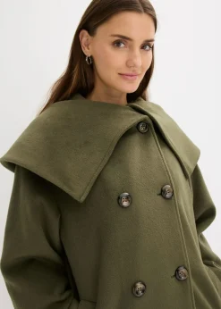 Abrigo holgado con aspecto de lana y cuello ancho