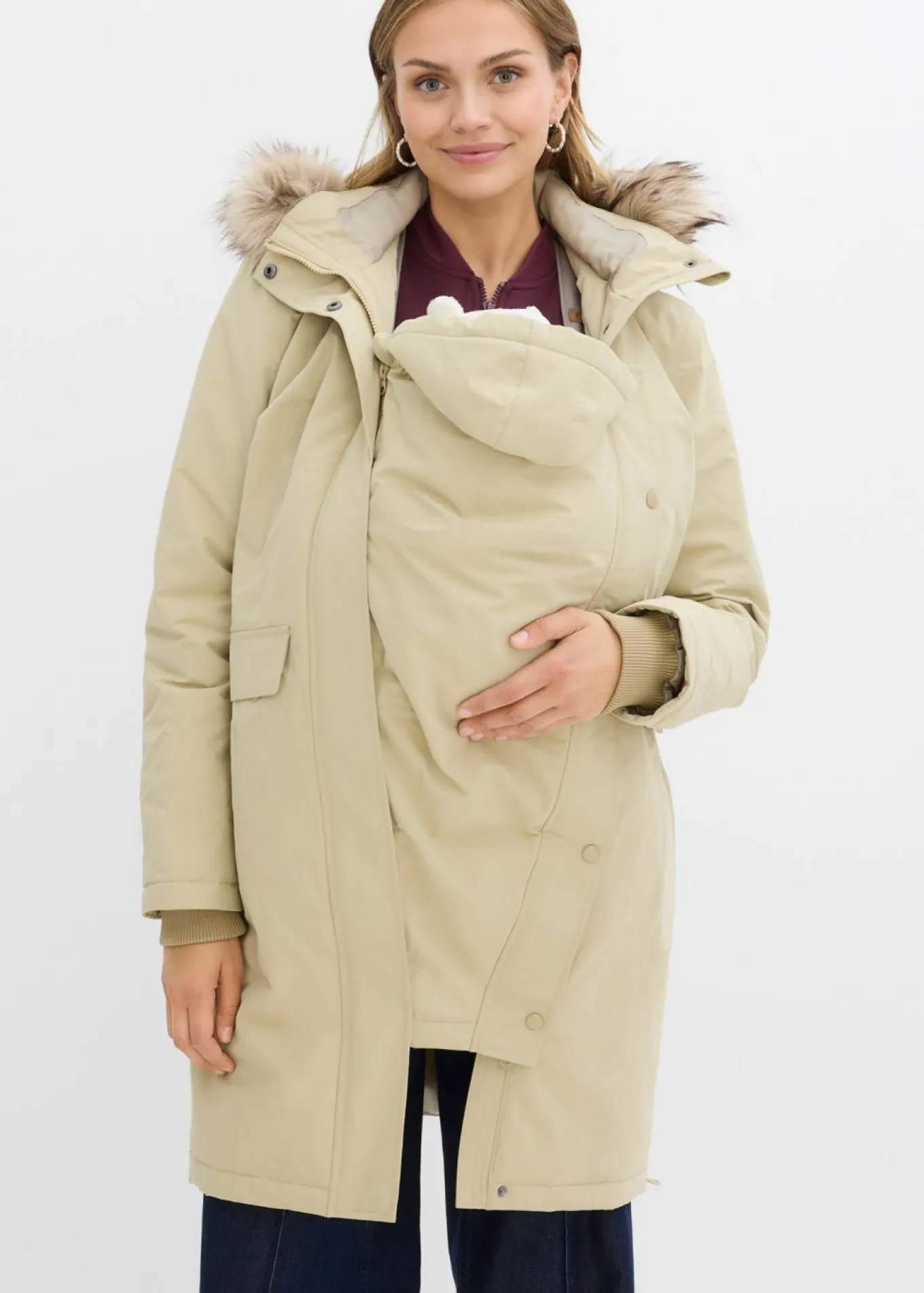 Abrigo premamá impermeable y cortavientos 3 en 1 con inserto de porteo