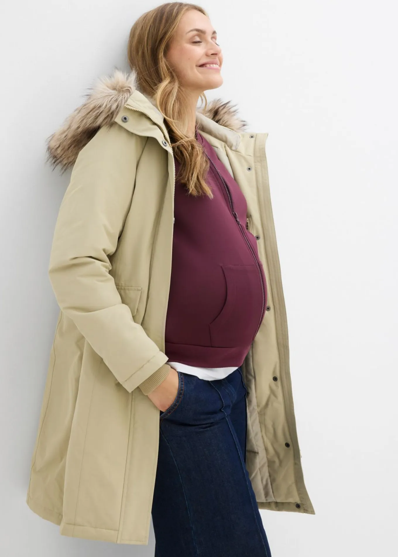 Abrigo premamá impermeable y cortavientos 3 en 1 con inserto de porteo