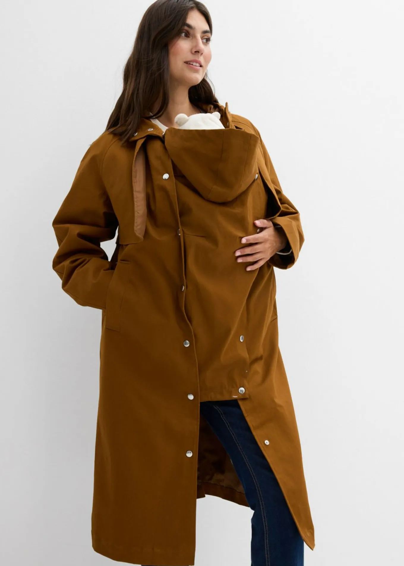 Abrigo premamá impermeable 6 en 1 con inserto de porteo y chaleco interior desmontable