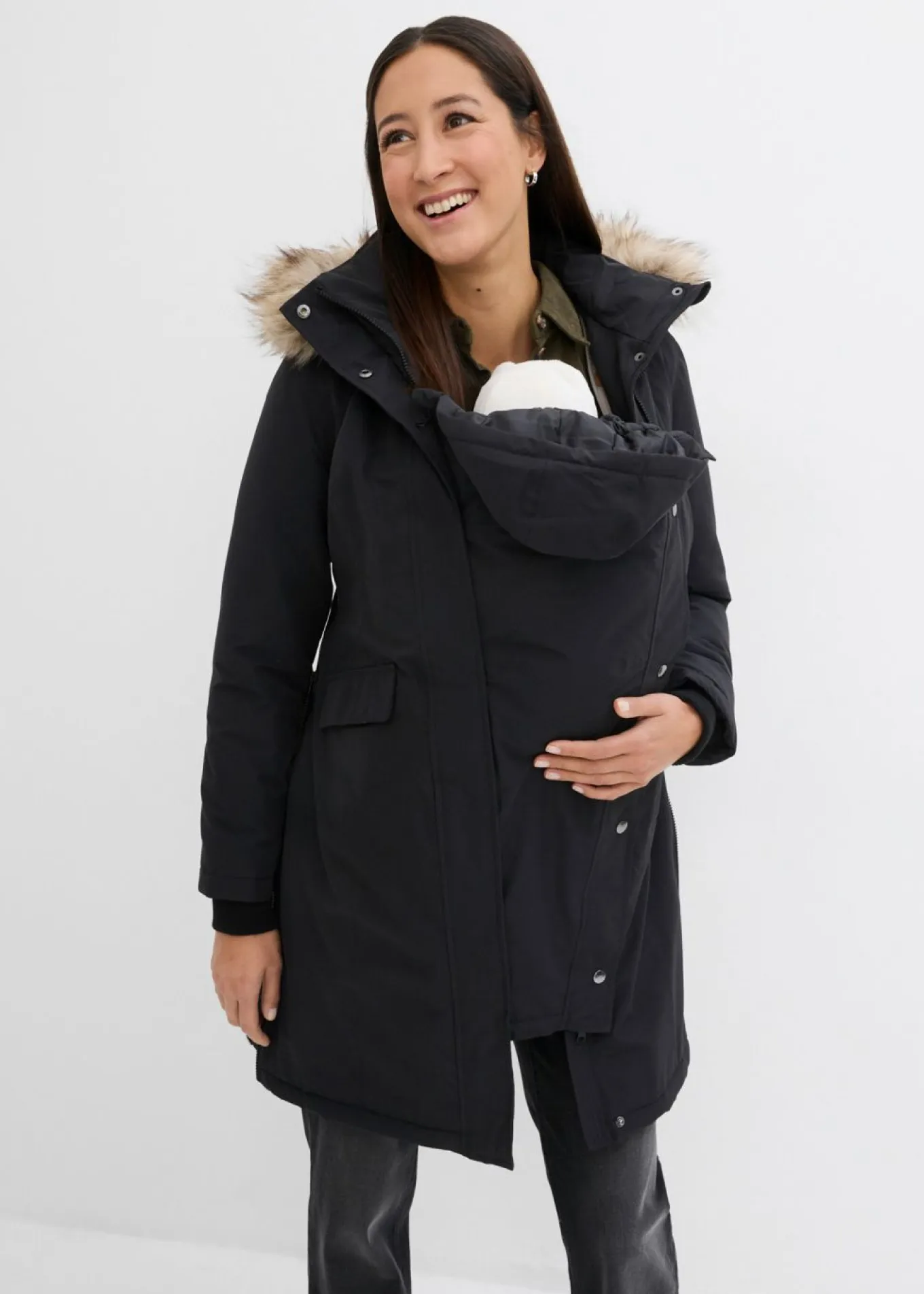 Abrigo premamá impermeable y cortavientos 3 en 1 con inserto de porteo