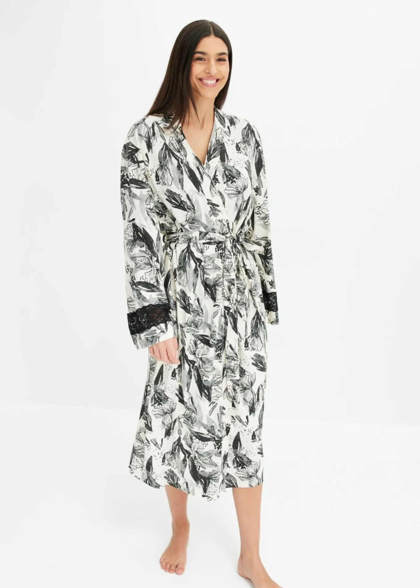 Albornoz tipo kimono de mezcla de viscosa suave