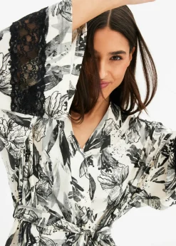 Albornoz tipo kimono de mezcla de viscosa suave