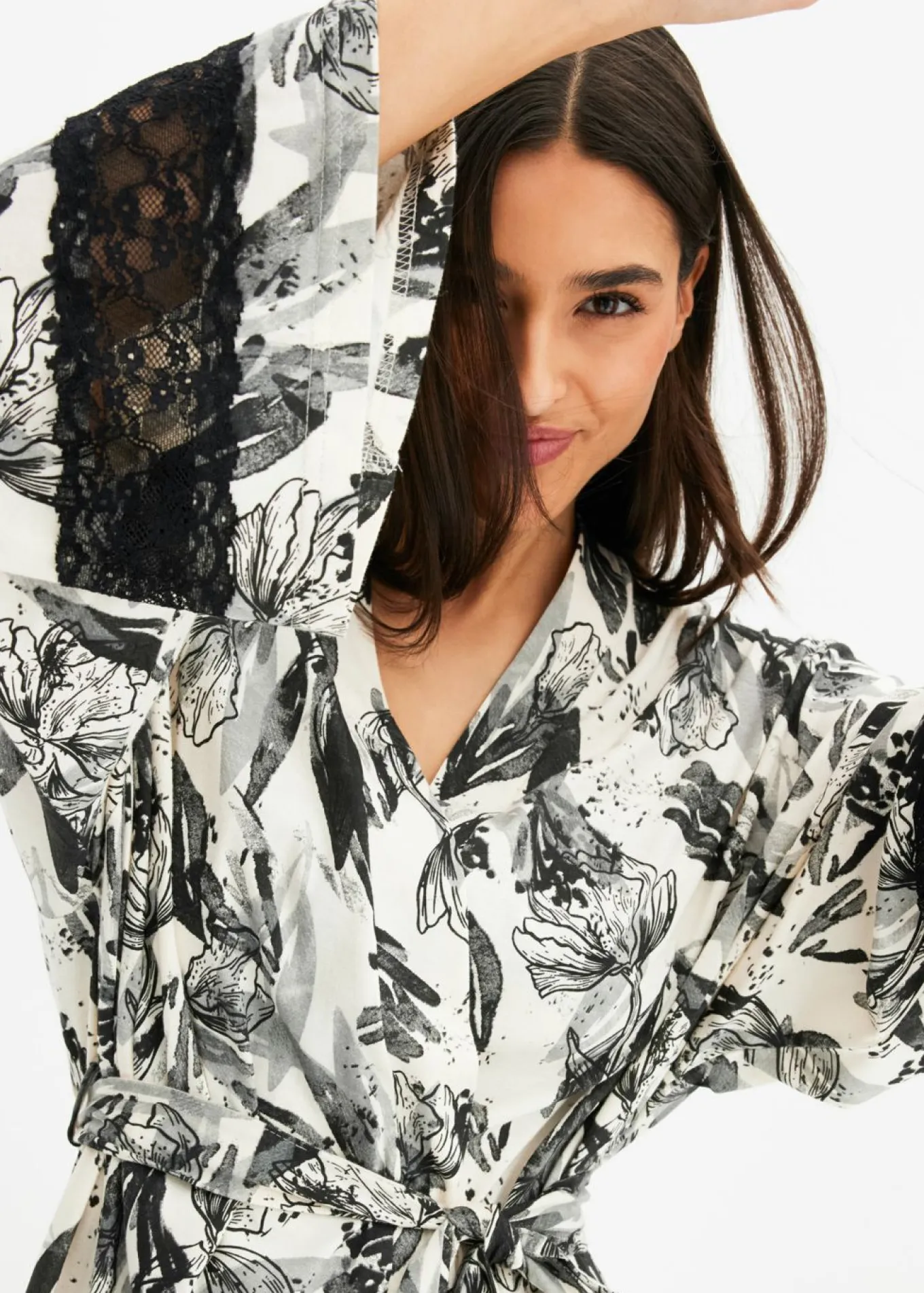 Albornoz tipo kimono de mezcla de viscosa suave