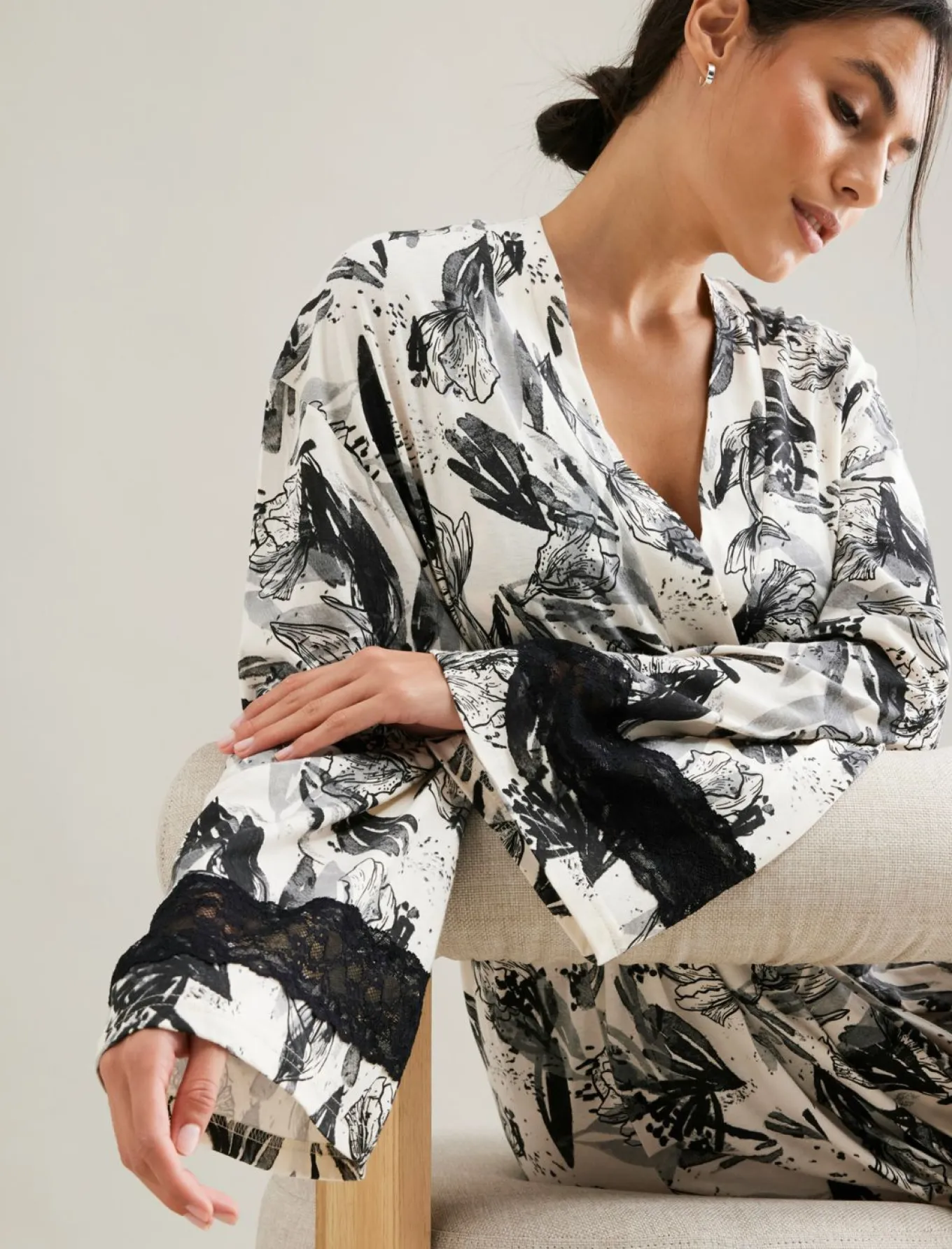 Albornoz tipo kimono de mezcla de viscosa suave