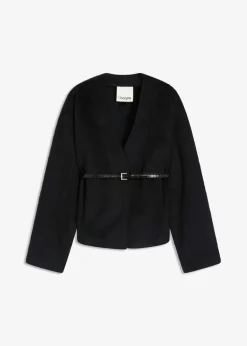 Americana oversized con cinturón en efecto lana, sin forro