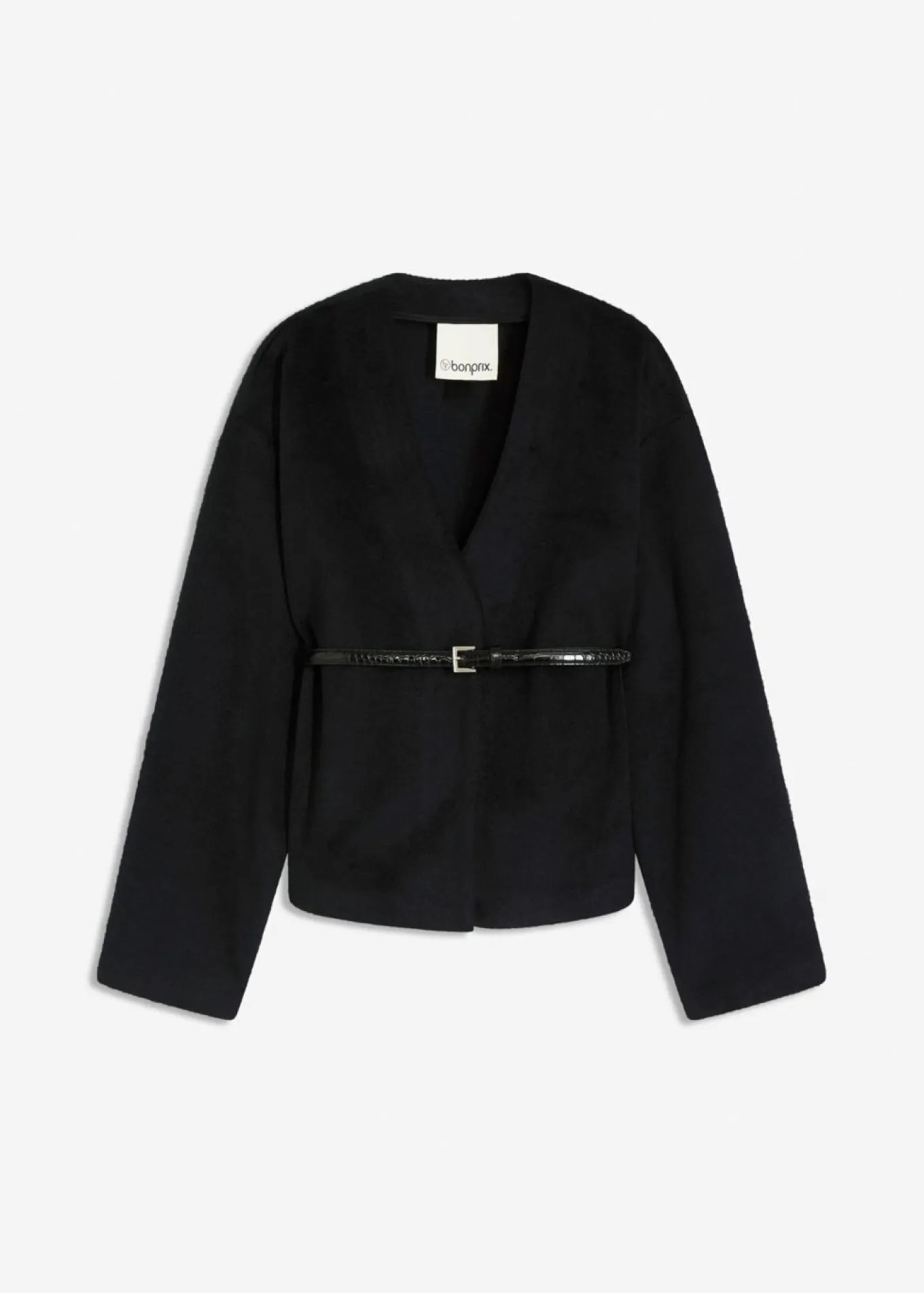 Americana oversized con cinturón en efecto lana, sin forro