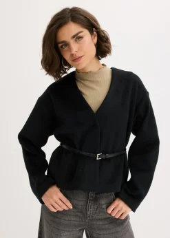 Americana oversized con cinturón en efecto lana, sin forro