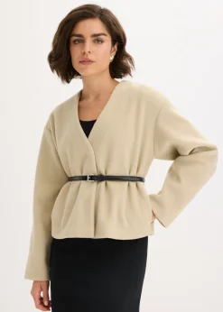 Americana oversized con cinturón en efecto lana, sin forro