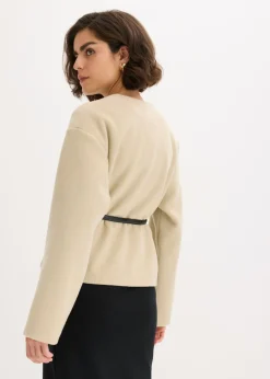 Americana oversized con cinturón en efecto lana, sin forro