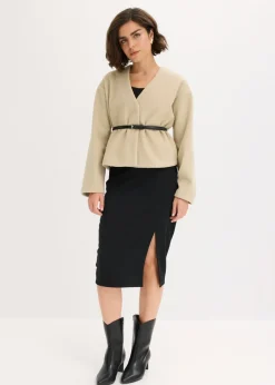 Americana oversized con cinturón en efecto lana, sin forro