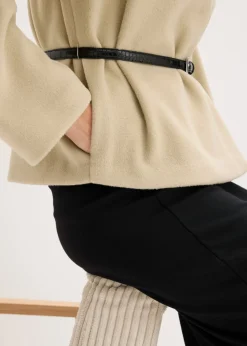 Americana oversized con cinturón en efecto lana, sin forro