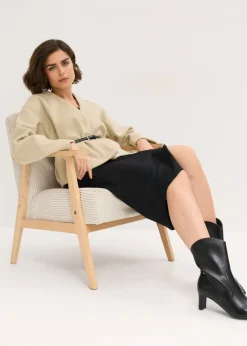 Americana oversized con cinturón en efecto lana, sin forro