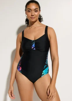 Bañador con efecto moldeador medio e insertos estampados