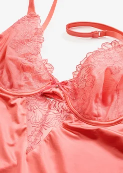 Babydoll de tejido brillante con bordado floral brillante