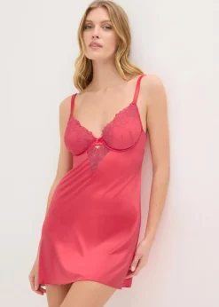 Babydoll de tejido brillante con bordado floral brillante