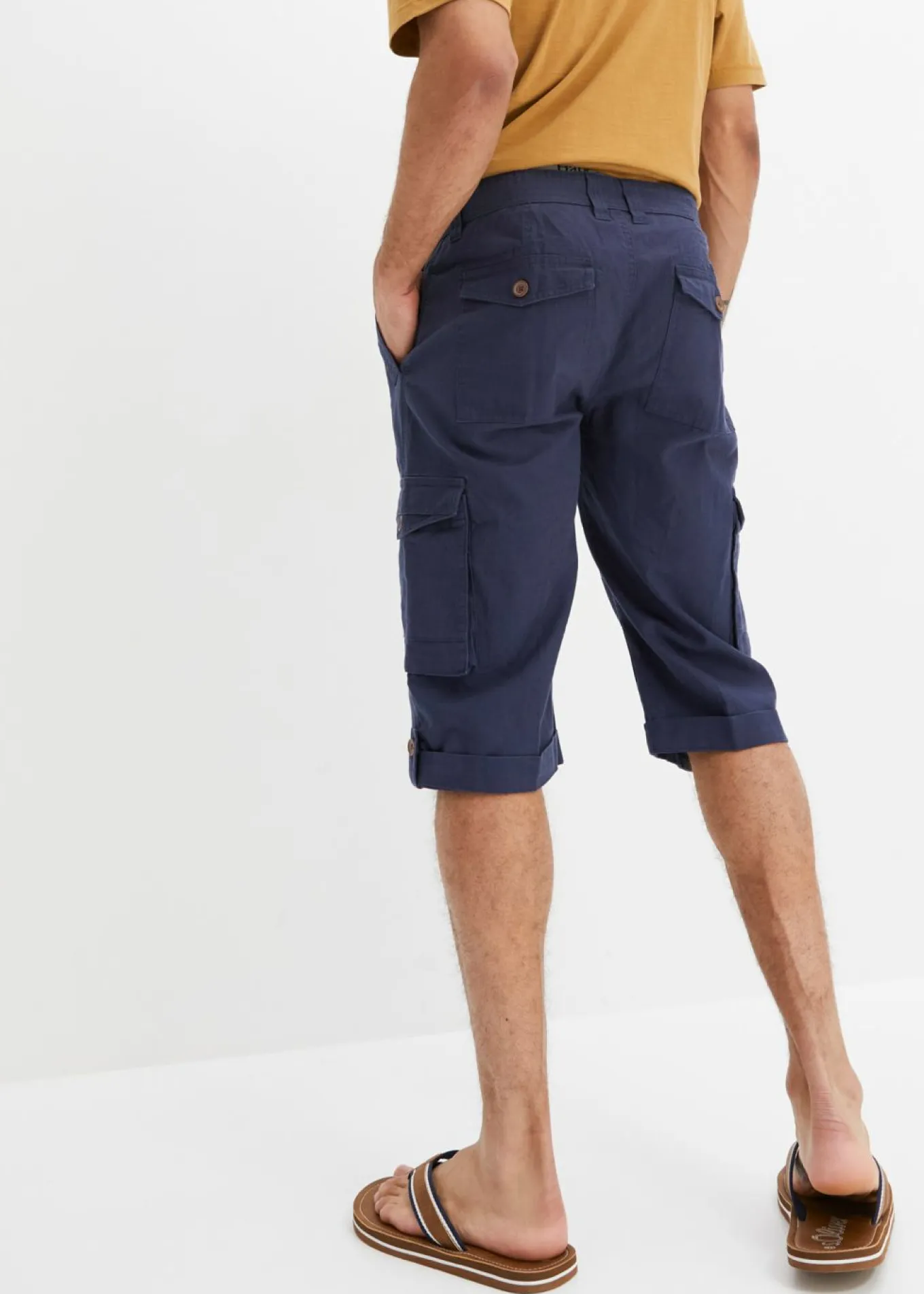 Bermudas cargo largas, regular fit, de mezcla de lino ligera