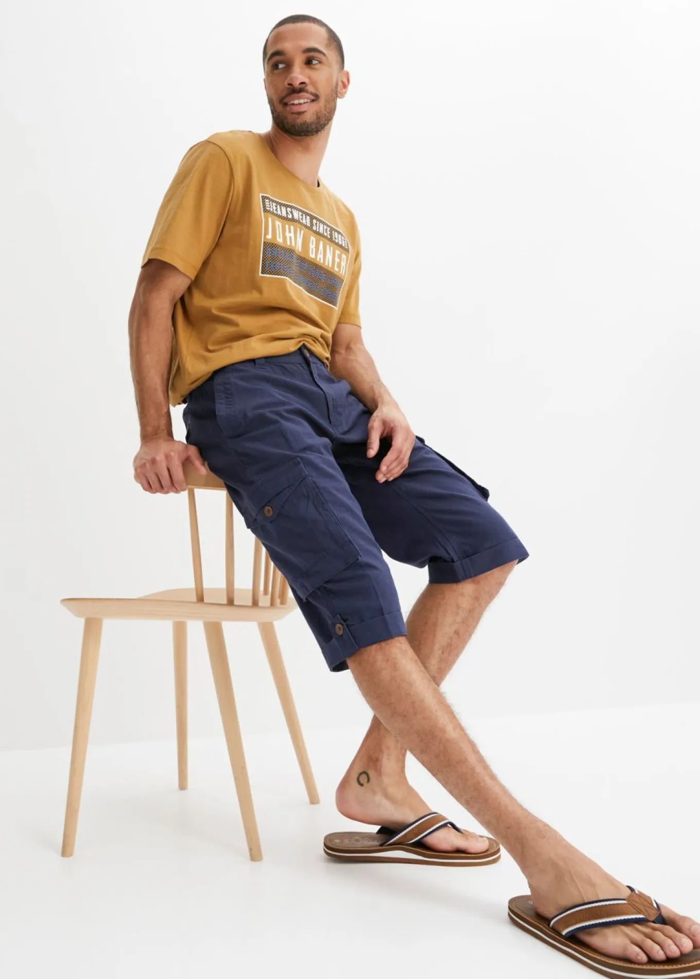 Bermudas cargo largas, regular fit, de mezcla de lino ligera