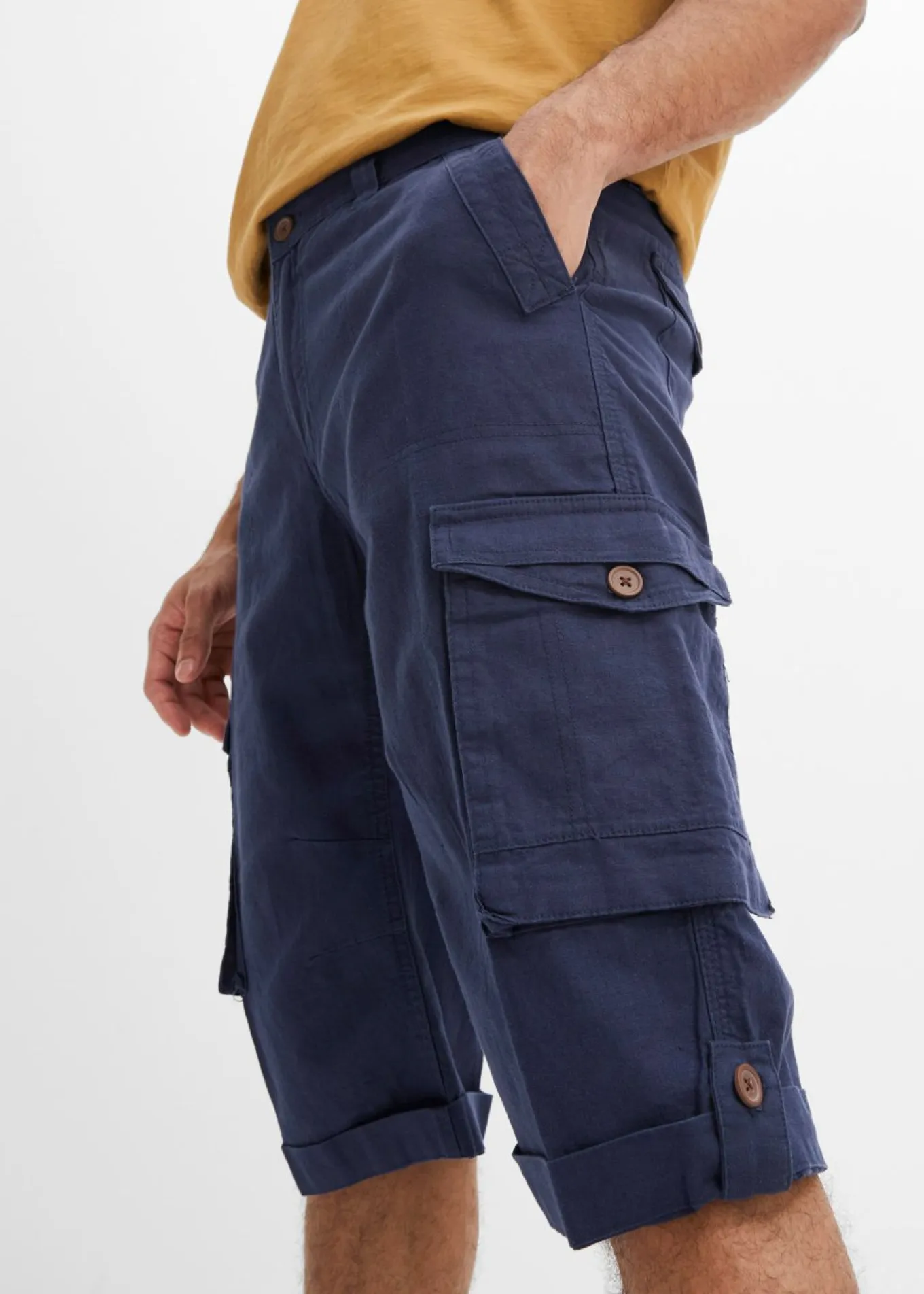 Bermudas cargo largas, regular fit, de mezcla de lino ligera