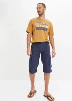 Bermudas cargo largas, regular fit, de mezcla de lino ligera