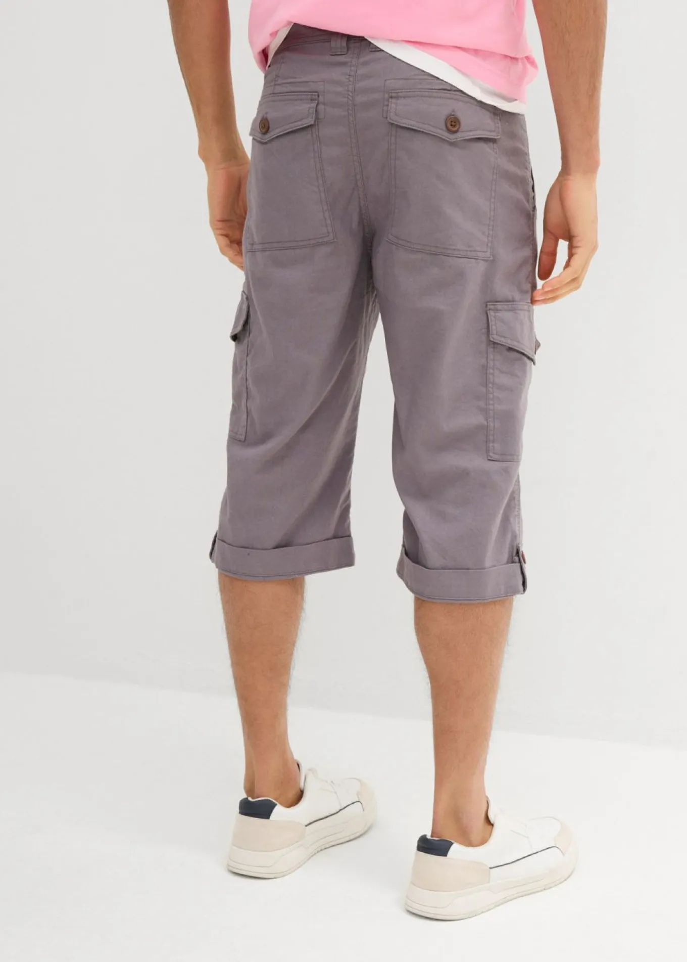 Bermudas cargo largas, regular fit, de mezcla de lino ligera