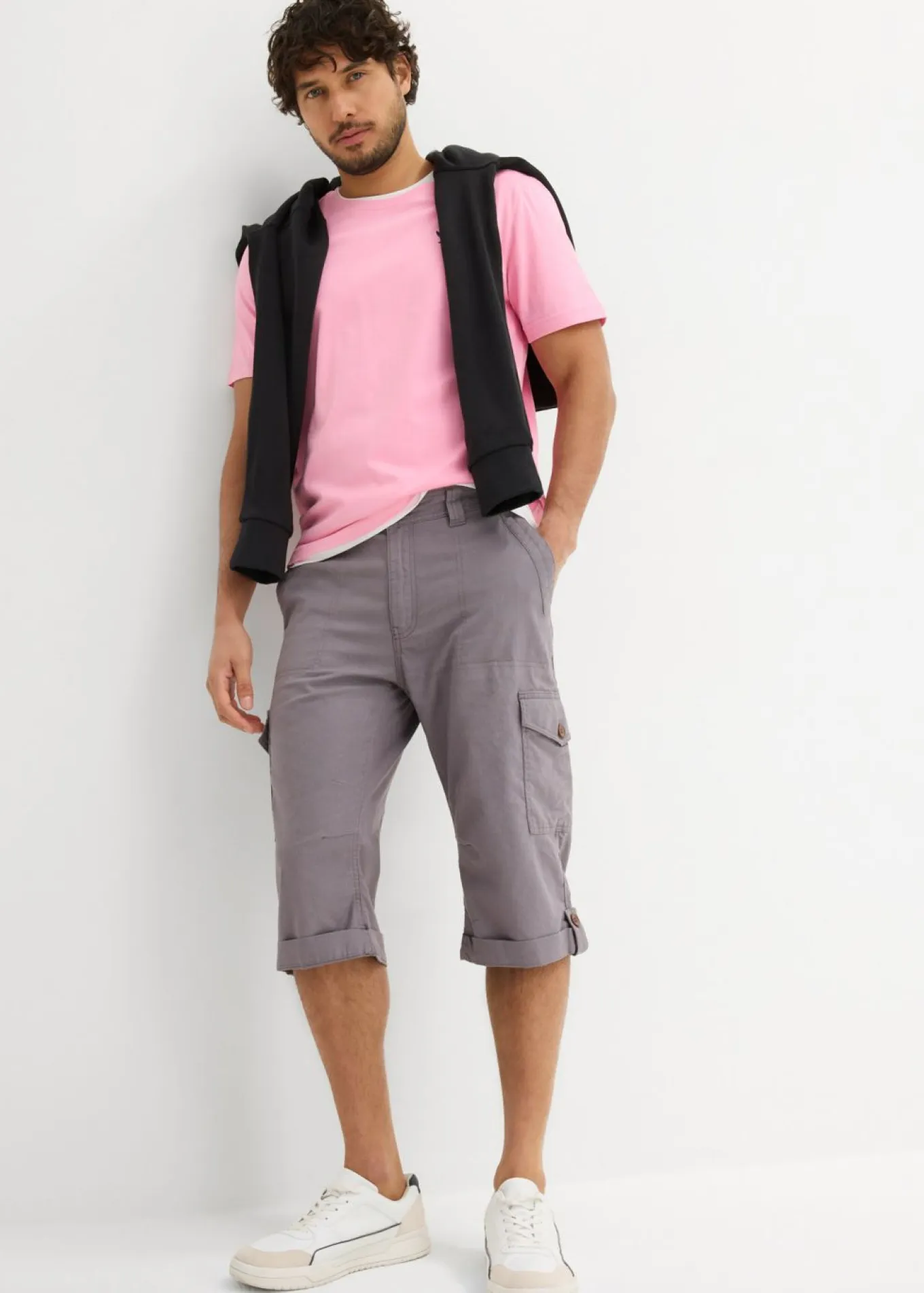 Bermudas cargo largas, regular fit, de mezcla de lino ligera