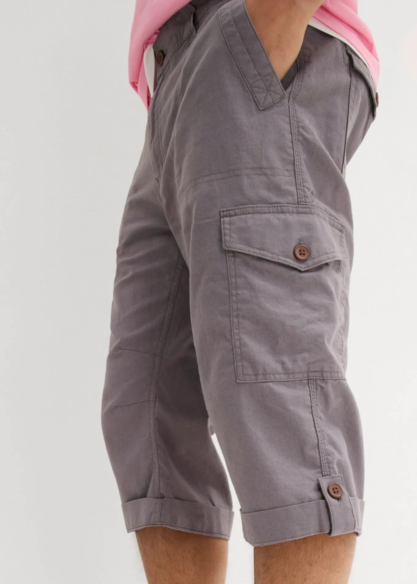 Bermudas cargo largas, regular fit, de mezcla de lino ligera