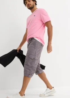 Bermudas cargo largas, regular fit, de mezcla de lino ligera