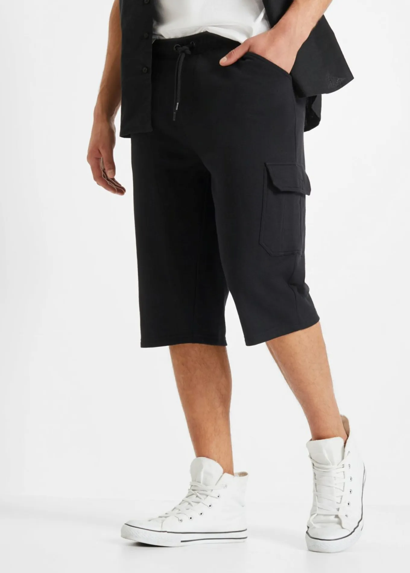 Bermudas largas de chándal, estilo cargo, de algodón puro, regular fit