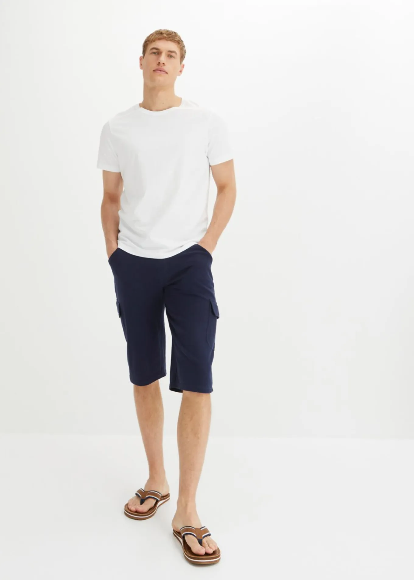 Bermudas largas de chándal, estilo cargo, de algodón puro, regular fit