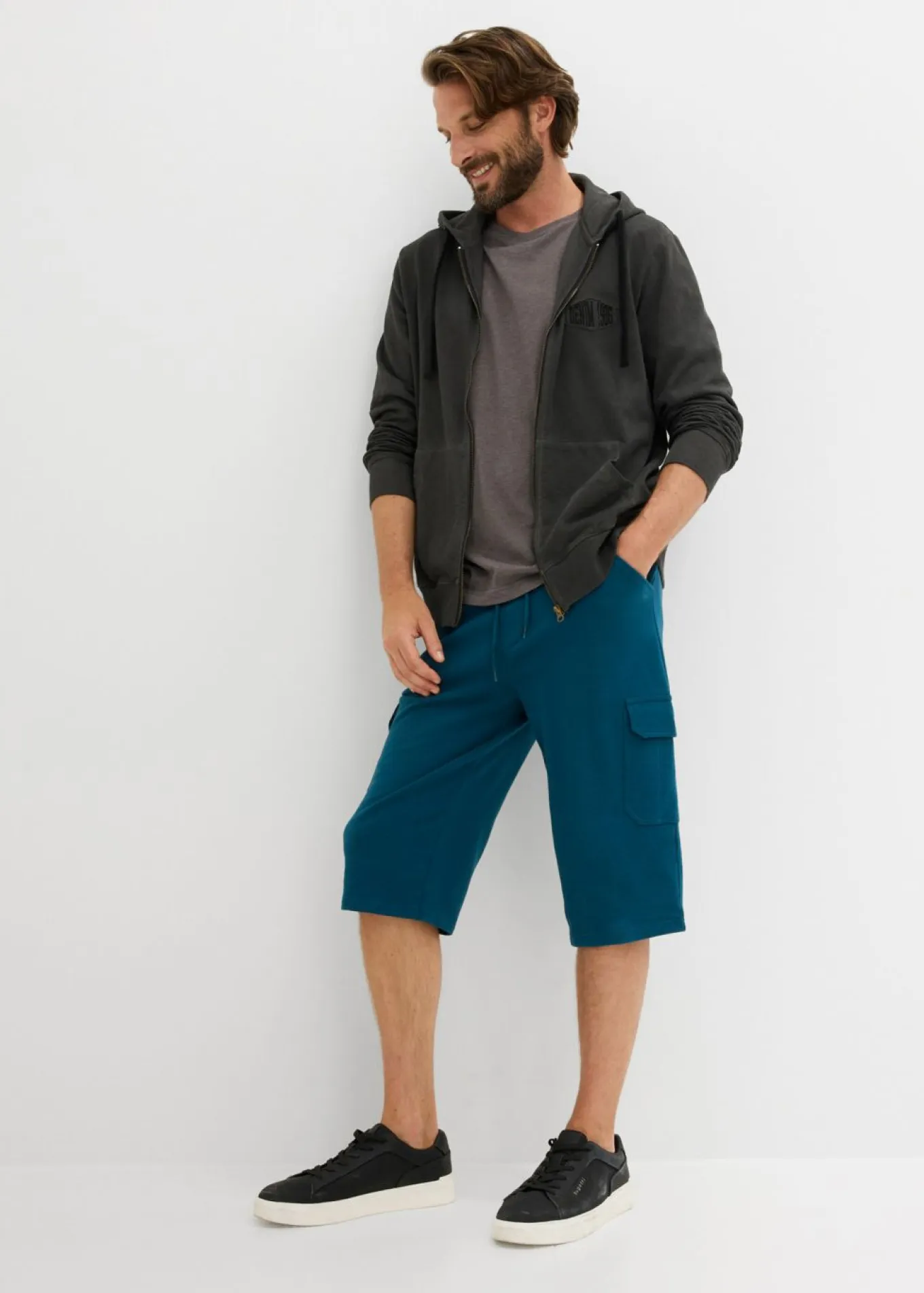 Bermudas largas de chándal, estilo cargo, de algodón puro, regular fit