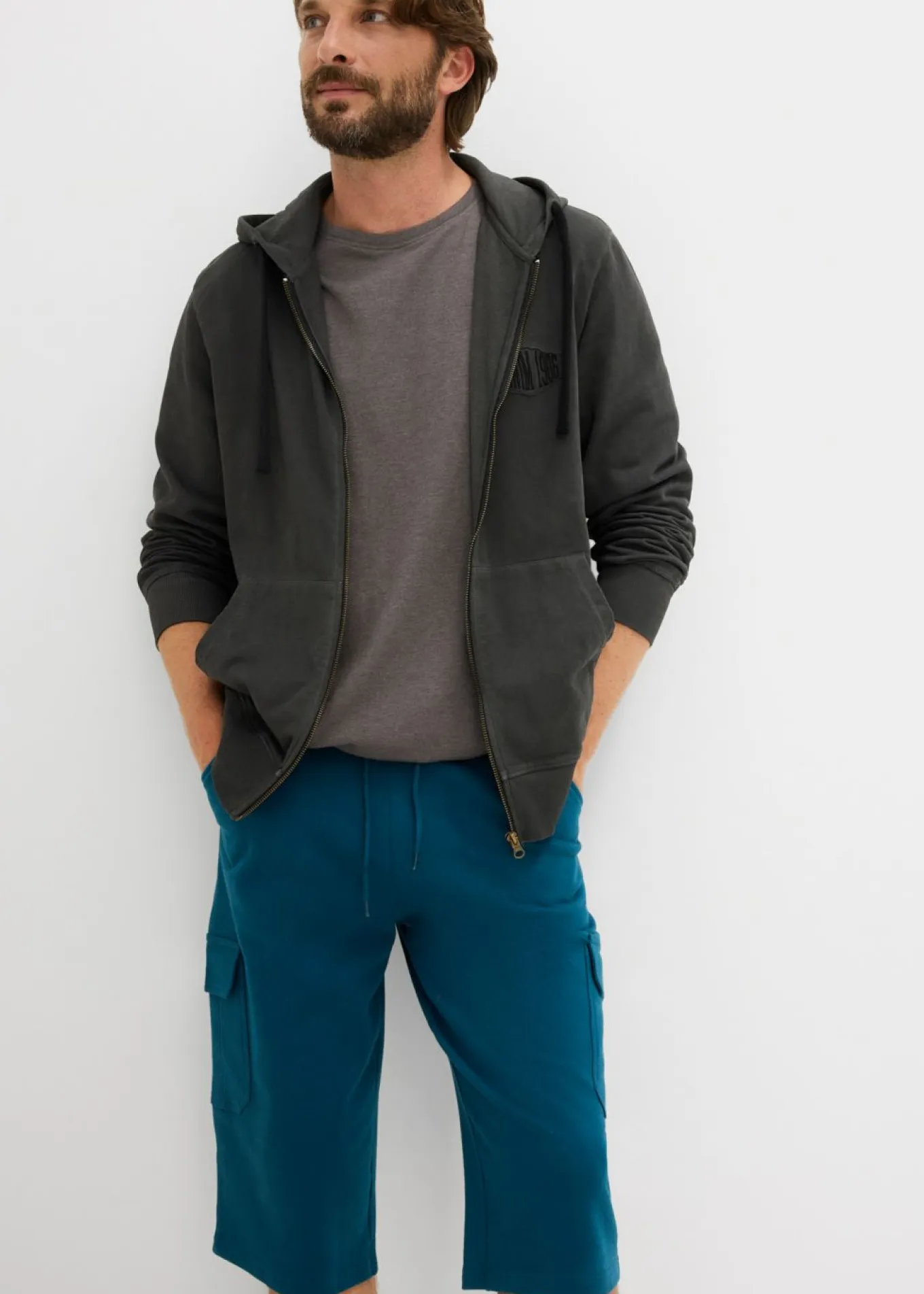 Bermudas largas de chándal, estilo cargo, de algodón puro, regular fit