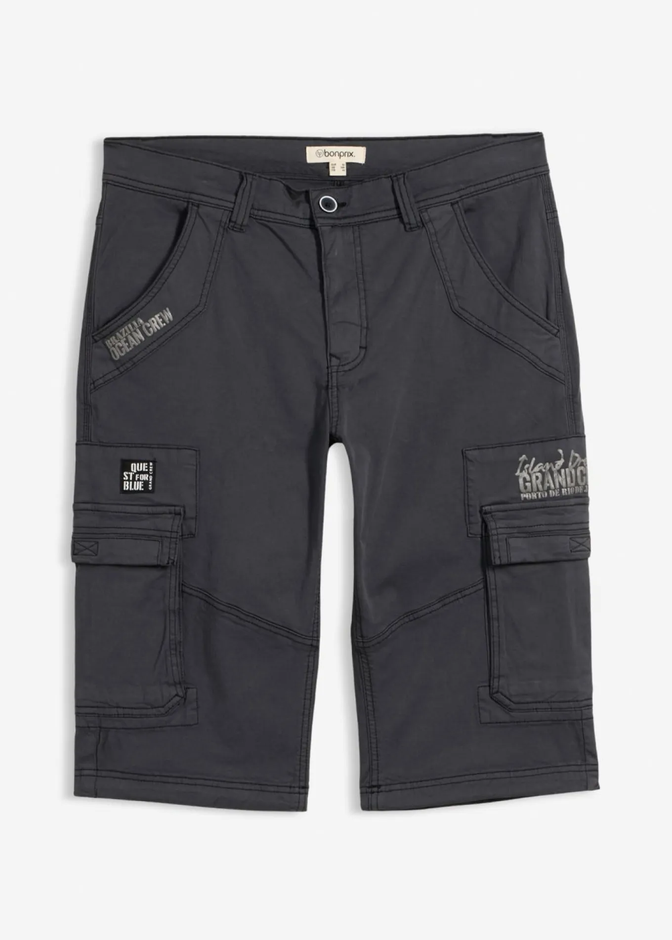 Bermudas largas elásticas, con bolsillos cargo, regular fit
