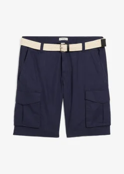 Bermudas tipo cargo de mezcla de lino con corte regular y cinturón