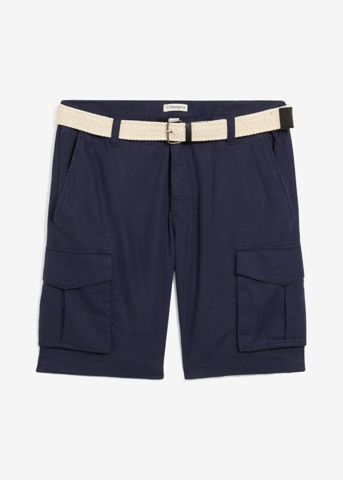 Bermudas tipo cargo de mezcla de lino con corte regular y cinturón