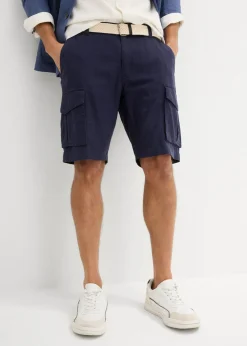 Bermudas tipo cargo de mezcla de lino con corte regular y cinturón