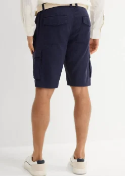 Bermudas tipo cargo de mezcla de lino con corte regular y cinturón