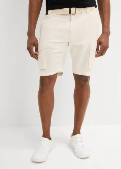 Bermudas tipo cargo de mezcla de lino con corte regular y cinturón