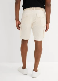 Bermudas tipo cargo de mezcla de lino con corte regular y cinturón