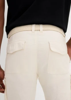 Bermudas tipo cargo de mezcla de lino con corte regular y cinturón