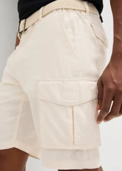 Bermudas tipo cargo de mezcla de lino con corte regular y cinturón