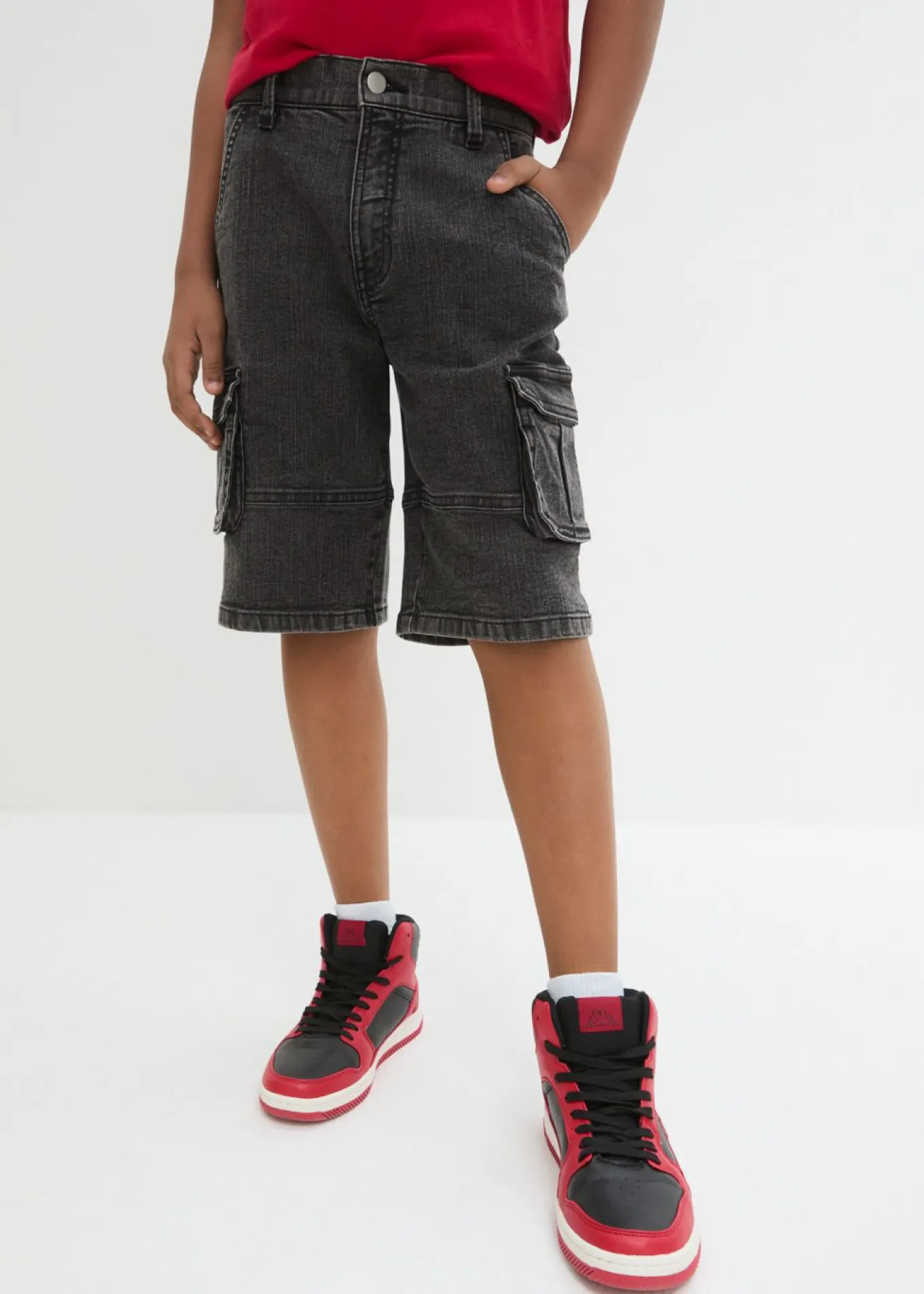 Bermudas vaqueras cargo con cintura ajustable, loose fit