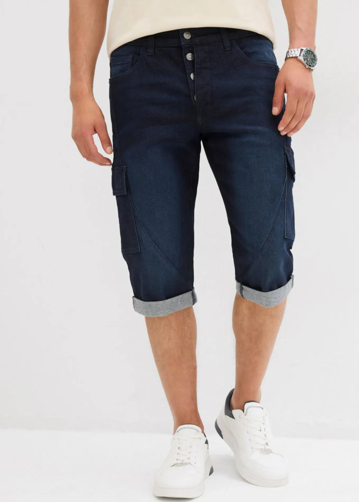 Bermudas vaqueras elásticas tipo cargo con corte regular
