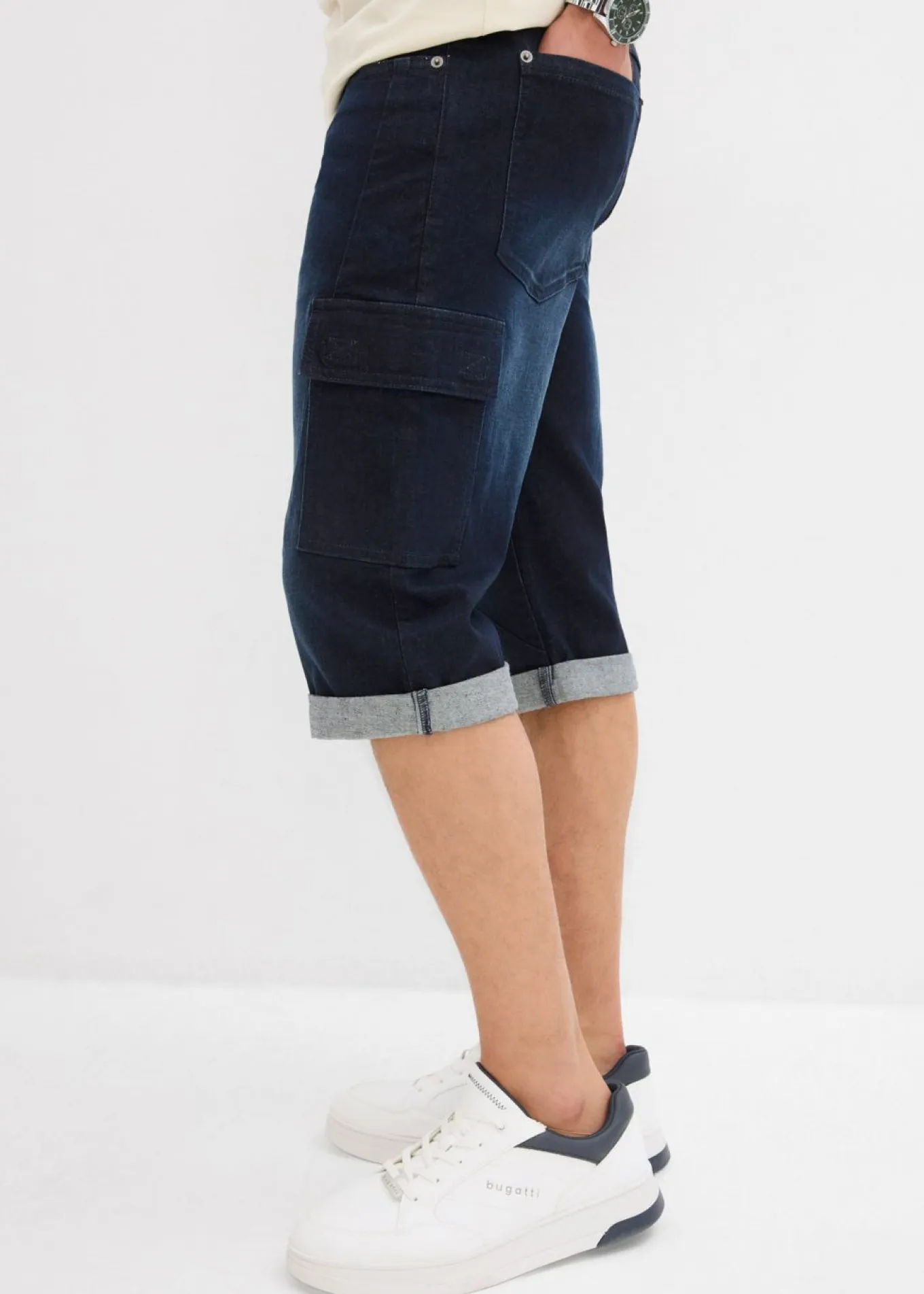Bermudas vaqueras elásticas tipo cargo con corte regular