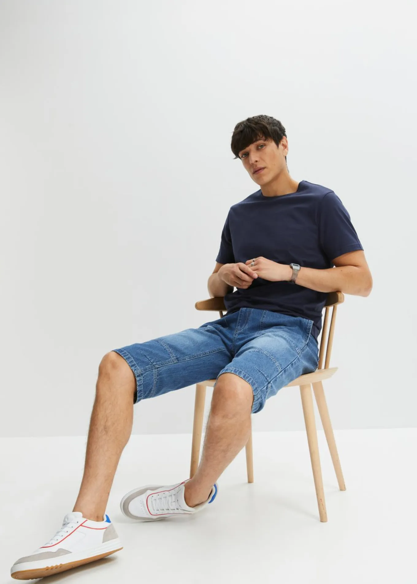 Bermudas vaqueras sin cierre, largas y ligeras, con cintura elástica, relaxed fit