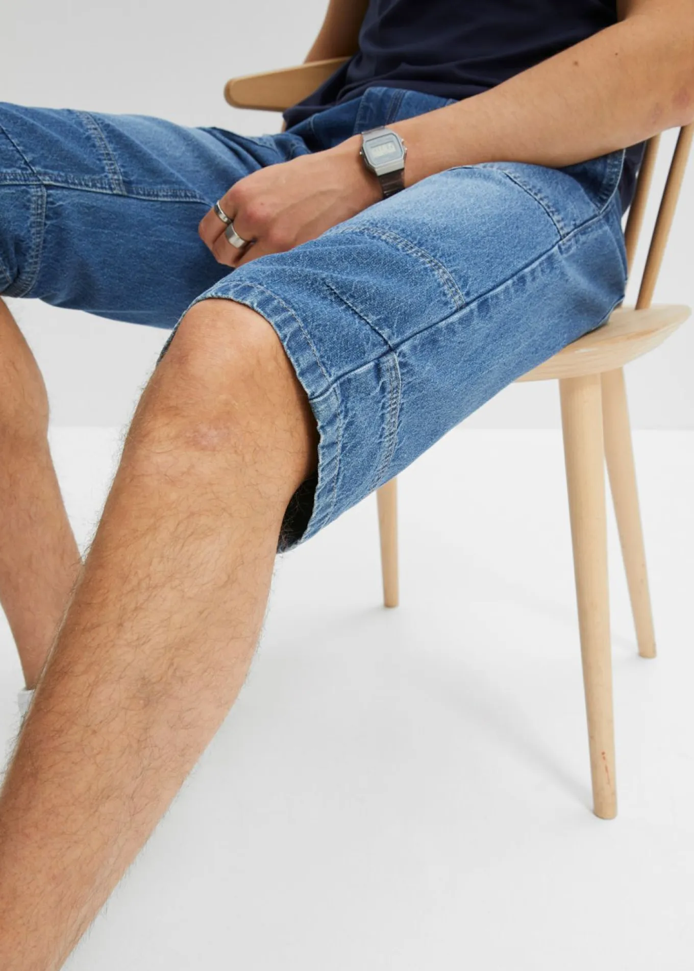 Bermudas vaqueras sin cierre, largas y ligeras, con cintura elástica, relaxed fit