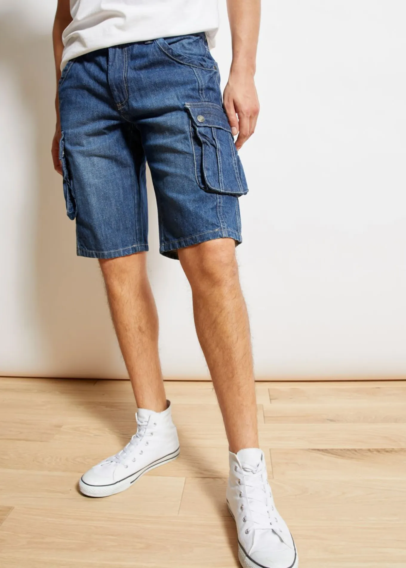 Bermudas vaqueras tipo cargo, regular fit