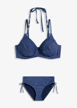 Bikini con aros y aspecto vaquero (2 piezas)