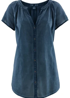 Blusa cold-dye de manga corta en algodón sostenible